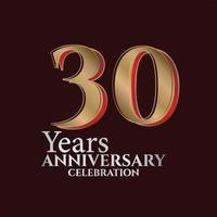 Logo du 30e anniversaire couleur or et rouge isolé sur fond élégant, création vectorielle pour carte de voeux et carte d'invitation vecteur