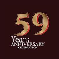 Logo du 59e anniversaire couleur or et rouge isolé sur fond élégant, création vectorielle pour carte de voeux et carte d'invitation vecteur