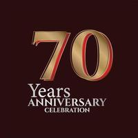 Logo du 70e anniversaire couleur or et rouge isolé sur fond élégant, création vectorielle pour carte de voeux et carte d'invitation vecteur