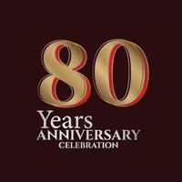 Logo du 80e anniversaire couleur or et rouge isolé sur fond élégant, création vectorielle pour carte de voeux et carte d'invitation vecteur