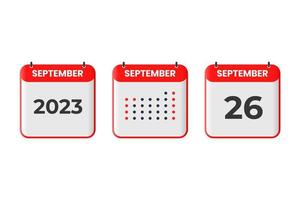 icône de conception de calendrier du 26 septembre. Calendrier 2023, rendez-vous, concept de date importante vecteur