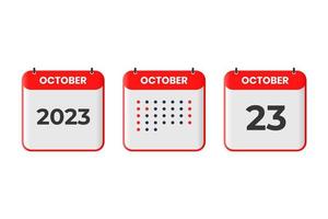 icône de conception de calendrier du 23 octobre. Calendrier 2023, rendez-vous, concept de date importante vecteur