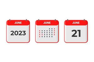 icône de conception de calendrier du 21 juin. Calendrier 2023, rendez-vous, concept de date importante vecteur