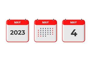 icône de conception de calendrier du 4 mai. Calendrier 2023, rendez-vous, concept de date importante vecteur