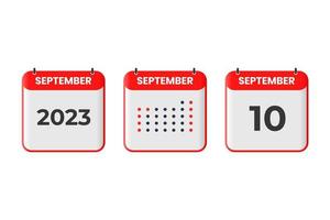 icône de conception de calendrier du 10 septembre. Calendrier 2023, rendez-vous, concept de date importante vecteur