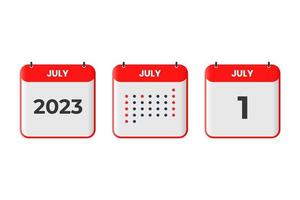 icône de conception de calendrier du 1er juillet. Calendrier 2023, rendez-vous, concept de date importante vecteur