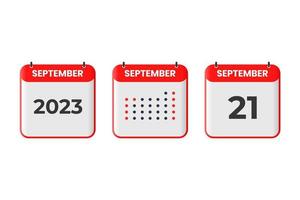 icône de conception de calendrier du 21 septembre. Calendrier 2023, rendez-vous, concept de date importante vecteur