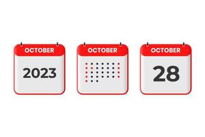 icône de conception de calendrier du 28 octobre. Calendrier 2023, rendez-vous, concept de date importante vecteur