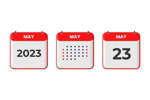 icône de conception de calendrier du 23 mai. Calendrier 2023, rendez-vous, concept de date importante vecteur