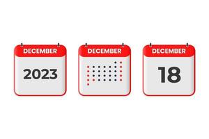 icône de conception de calendrier du 18 décembre. Calendrier 2023, rendez-vous, concept de date importante vecteur