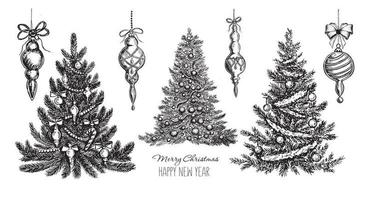 arbre de noël, style dessiné à la main, illustration vectorielle vecteur