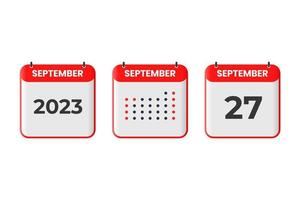 icône de conception de calendrier du 27 septembre. Calendrier 2023, rendez-vous, concept de date importante vecteur