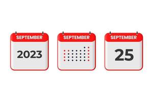 icône de conception de calendrier du 25 septembre. Calendrier 2023, rendez-vous, concept de date importante vecteur