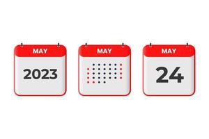 icône de conception de calendrier du 24 mai. Calendrier 2023, rendez-vous, concept de date importante vecteur