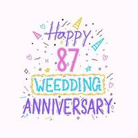 joyeux 87e anniversaire de mariage lettrage à la main. conception de typographie de dessin à la main de célébration d'anniversaire de 87 ans vecteur