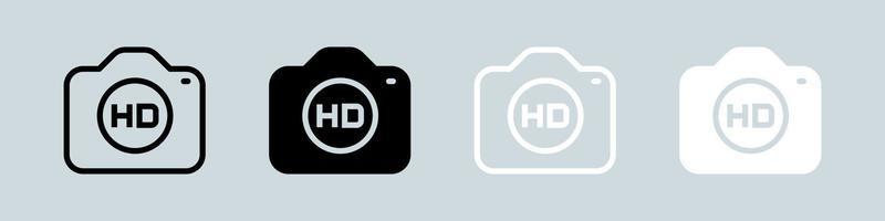 icône de résolution hd définie en noir et blanc. illustration vectorielle de signes haute définition. vecteur