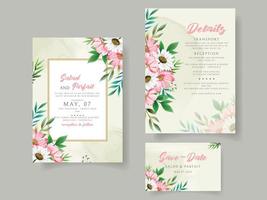 carte d'invitation de mariage élégante fleurs blanches et roses vecteur