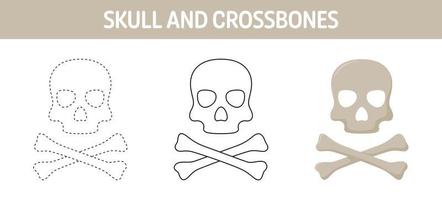 Feuille de travail de traçage et de coloriage du crâne et des os croisés pour les enfants vecteur