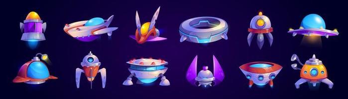 vaisseau spatial extraterrestre, ensemble vectoriel d'icônes de jeu ufo.