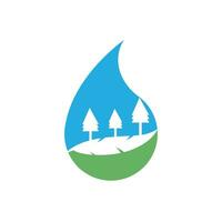 logo de conception de goutte d'eau de paysage. signe de l'eau de la nature. étiquette d'aliments et de boissons biologiques. cachet de la ferme. vecteur