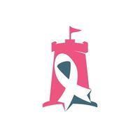 ruban rose et création de logo vectoriel château. symbole de sensibilisation au cancer du sein. octobre est le mois de la sensibilisation au cancer du sein dans le monde.