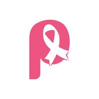 création de logo vectoriel lettre p ruban rose. symbole de sensibilisation au cancer du sein. octobre est le mois de la sensibilisation au cancer du sein dans le monde.