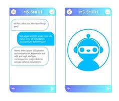 fenêtre de chatbot avec icône de robot. interface utilisateur de l'application avec dialogue en ligne. conversation avec un robot assistant vecteur