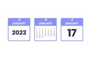 conception du calendrier de janvier. 17 janvier 2023 icône de calendrier pour l'horaire, le rendez-vous, le concept de date importante vecteur