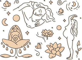 clipart linéaire esthétique de la féminité et de la beauté naturelle vecteur