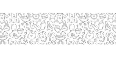 cadre de bordure avec des éléments pour les nouveau-nés dessinés à la main dans un style doodle vecteur