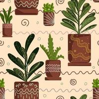 modèle sans couture de plantes d'intérieur. décor à la maison tendance avec illustration vectorielle de plantes. fleurs en pot, design d'intérieur de maison. style hygge vecteur