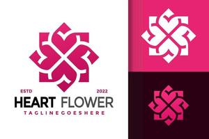 création de logo de fleur de fleur de coeur, vecteur de logos d'identité de marque, logo moderne, modèle d'illustration vectorielle de dessins de logo