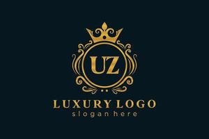 modèle initial de logo de luxe royal de lettre uz dans l'art vectoriel pour le restaurant, la royauté, la boutique, le café, l'hôtel, l'héraldique, les bijoux, la mode et d'autres illustrations vectorielles.