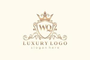 modèle de logo de luxe royal lettre initiale wq en art vectoriel pour restaurant, royauté, boutique, café, hôtel, héraldique, bijoux, mode et autres illustrations vectorielles.