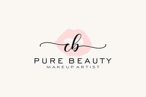 création initiale de logo préfabriqué pour les lèvres aquarelles cb, logo pour la marque d'entreprise de maquilleur, création de logo de boutique de beauté blush, logo de calligraphie avec modèle créatif. vecteur