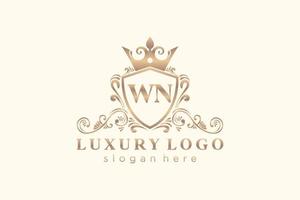 modèle de logo de luxe royal lettre initiale wn dans l'art vectoriel pour restaurant, royauté, boutique, café, hôtel, héraldique, bijoux, mode et autres illustrations vectorielles.