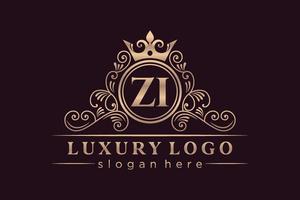 zi lettre initiale or calligraphique féminin floral monogramme héraldique dessiné à la main style vintage antique luxe logo design vecteur premium