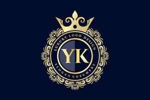 yk lettre initiale or calligraphique féminin floral monogramme héraldique dessiné à la main antique vintage style luxe logo design vecteur premium