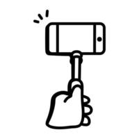 une icône de doodle pratique de bâton de selfie vecteur