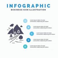 rochers. arbre. colline. Montagne. modèle d'infographie nature pour le site Web et la présentation. icône grise de glyphe avec illustration vectorielle de style infographique bleu. vecteur