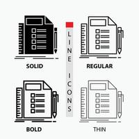 Entreprise. liste. planifier. Planification. icône de tâche mince. habituel. ligne en gras et style de glyphe. illustration vectorielle vecteur