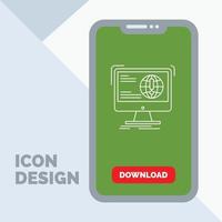 informations. contenu. développement. site Internet. icône de ligne web sur mobile pour la page de téléchargement vecteur