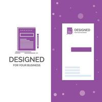 logo d'entreprise pour les entreprises. document. dossier. papier. présentation. modèle de carte de visite verticale violette. illustration vectorielle de fond créatif vecteur