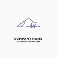 Montagne. paysage. colline. la nature. modèle de logo d'entreprise violet arbre. place pour le slogan vecteur