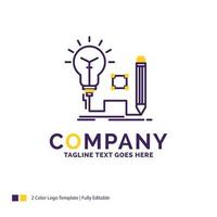 création de logo de nom d'entreprise pour l'idée. aperçu. clé. lampe. ampoule. conception de nom de marque violet et jaune avec place pour le slogan. modèle de logo créatif pour petites et grandes entreprises. vecteur