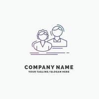 étudiant. employé. groupe. couple. modèle de logo d'entreprise violet d'équipe. place pour le slogan vecteur