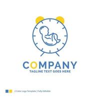 livraison. temps. bébé. naissance. modèle de logo d'entreprise bleu jaune enfant. lieu de modèle de conception créative pour le slogan. vecteur