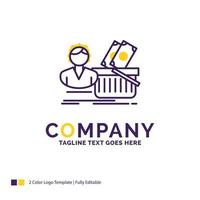 création de logo de nom d'entreprise pour le salaire. achats. corbeille. achats. femelle. conception de nom de marque violet et jaune avec place pour le slogan. modèle de logo créatif pour petites et grandes entreprises. vecteur