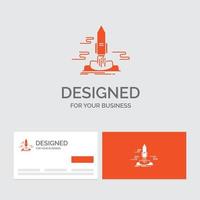 modèle de logo d'entreprise pour le lancement. publier. application. Navette. espace. cartes de visite orange avec modèle de logo de marque. vecteur