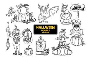 doodle dessiné à la main d'halloween. joli jeu de timbres numériques halloween. vecteur